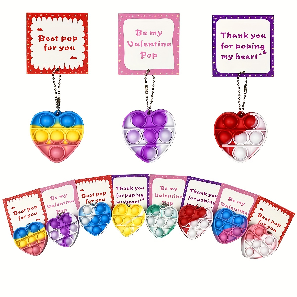 6pcs- Push Pop it Heart Bracelet Sensory Fidget Toy Valentine's