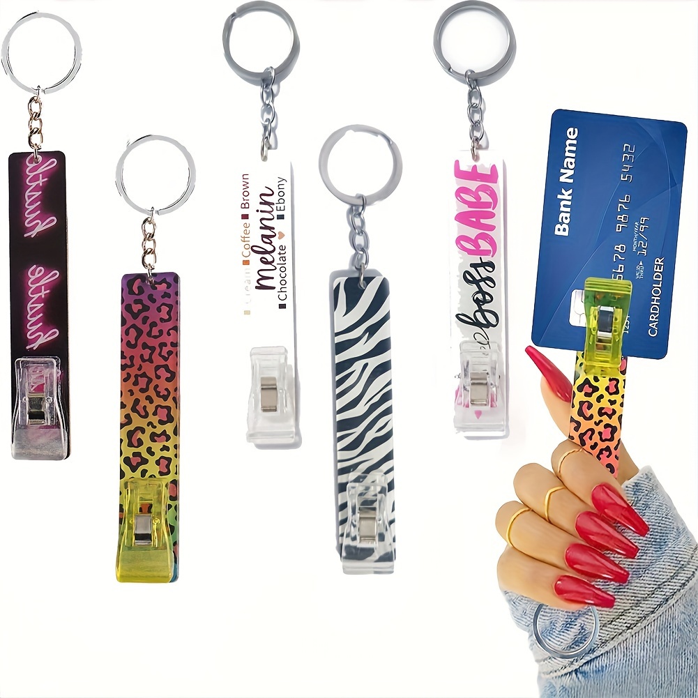 

5pcs Card Gripper, Bank Card Clip, Acrylic Atm Non-contact Card Extractor, Keychain With Card Puller, Suitable For Girls With Long Nails