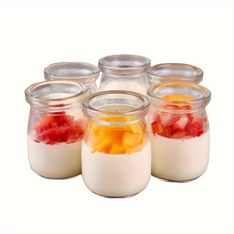 TEMU 6 Jars Yogurt Jars Pudding Jars With Yogurt Cups With Plastic Yogurt Machine Glass Jars Yogurt Cups With Plastic Pe Bottle Caps 200 Ml