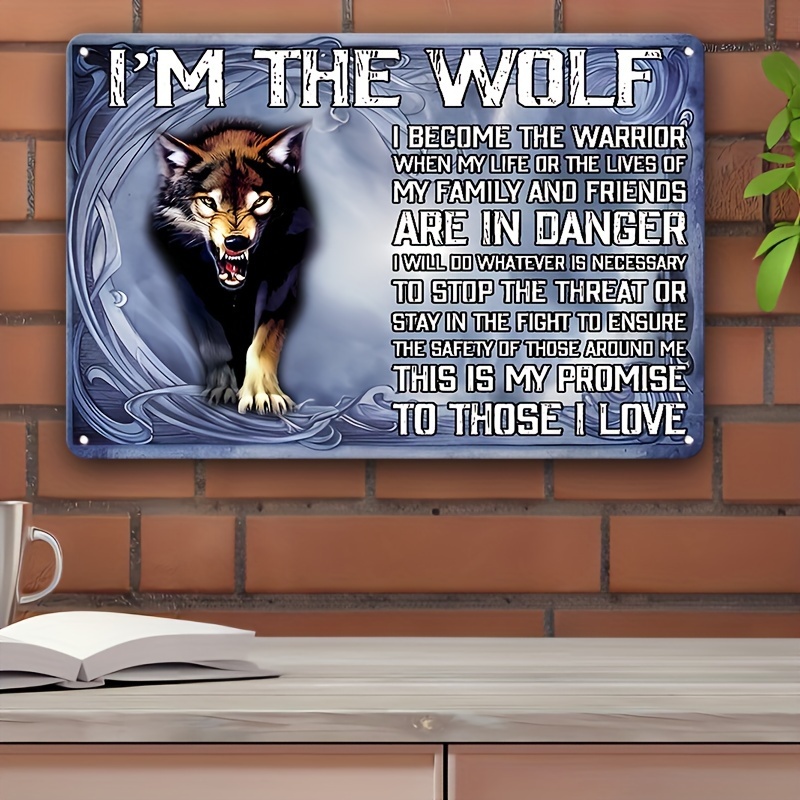 

1pc Aluminum Metal Tin Sign, I'm The Wolf Wall Hanging Decor, Multipurpose Vintage Sign, 8x12 Inch, With English Text, For Garage, Home, Family Gift, Christmas Decoration