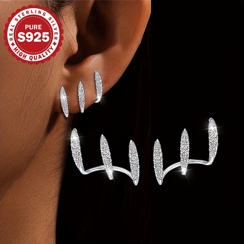 

1 Pair S925 Pure Silvery Earrings Curved Earrings Small Crowd Temperament Simple Earrings High-end Suitable For Daily Work Wear Low Allergy 2.5g