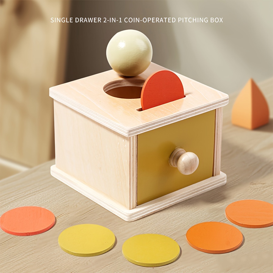 

Montessori Teaching Aids, Wooden Round Ball Drawer Target Box Coin Throwing Box, Ball Throwing Box, Educational Toy