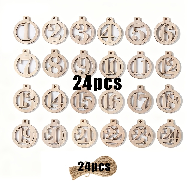 TEMU 48pcs Of Wooden Holiday Countdown Pendants, 24 Of Ropes   24 Wooden Numbers, With Gift Tags, Suitable For Parties, Christmas Decorations,