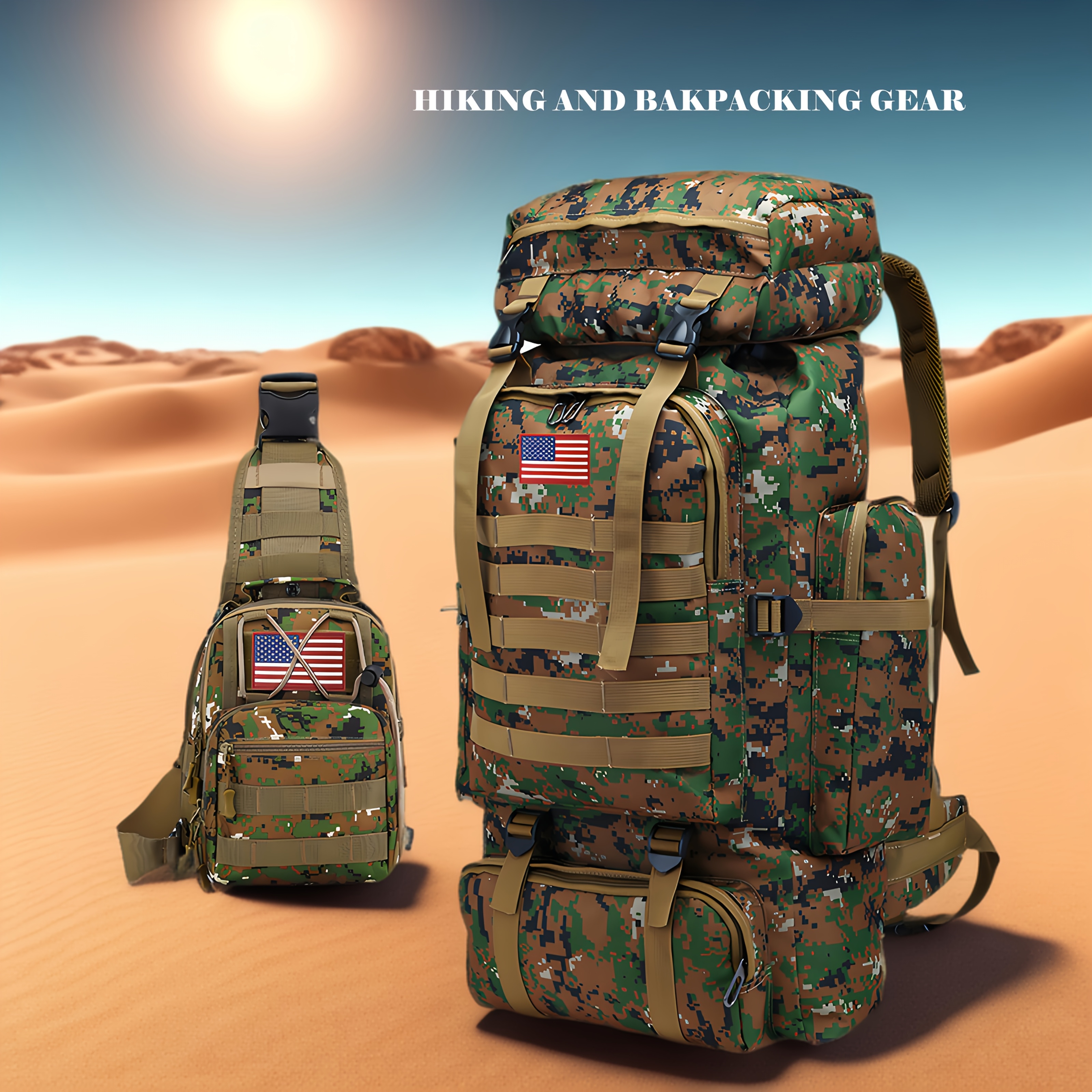 2pcs Set 21.13gal Hiking Backpack Tactical Backpack Camping Mountaineering Bag Tactical Backpack 3 Day Assault Pack Chest Pack Large Camping Unisex Camouflage Outdoor with DIY System, Camping, Hunting, Hiking, Sports, Men's Traveling Camping Hunting, JUMAHE