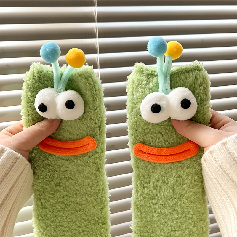 TEMU Random /3 Pair, Funny And Cute Cartoon, Ugly And Cute Plush Socks, Couple's Thickening, Warm Artifact, Soft And Comfortable Mid-calf Socks,