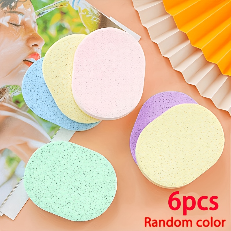 TEMU 6pcs Set Of Facial Cleansing Sponges, Gentle Exfoliating And Makeup Removing Dual-use, For Soft And Glowing Skin, Non-toxic Face , Random