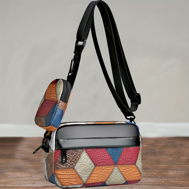 

New Female Retro Fashion Splicing Color Small Square Style Design Single Shoulder Crossbody Bag