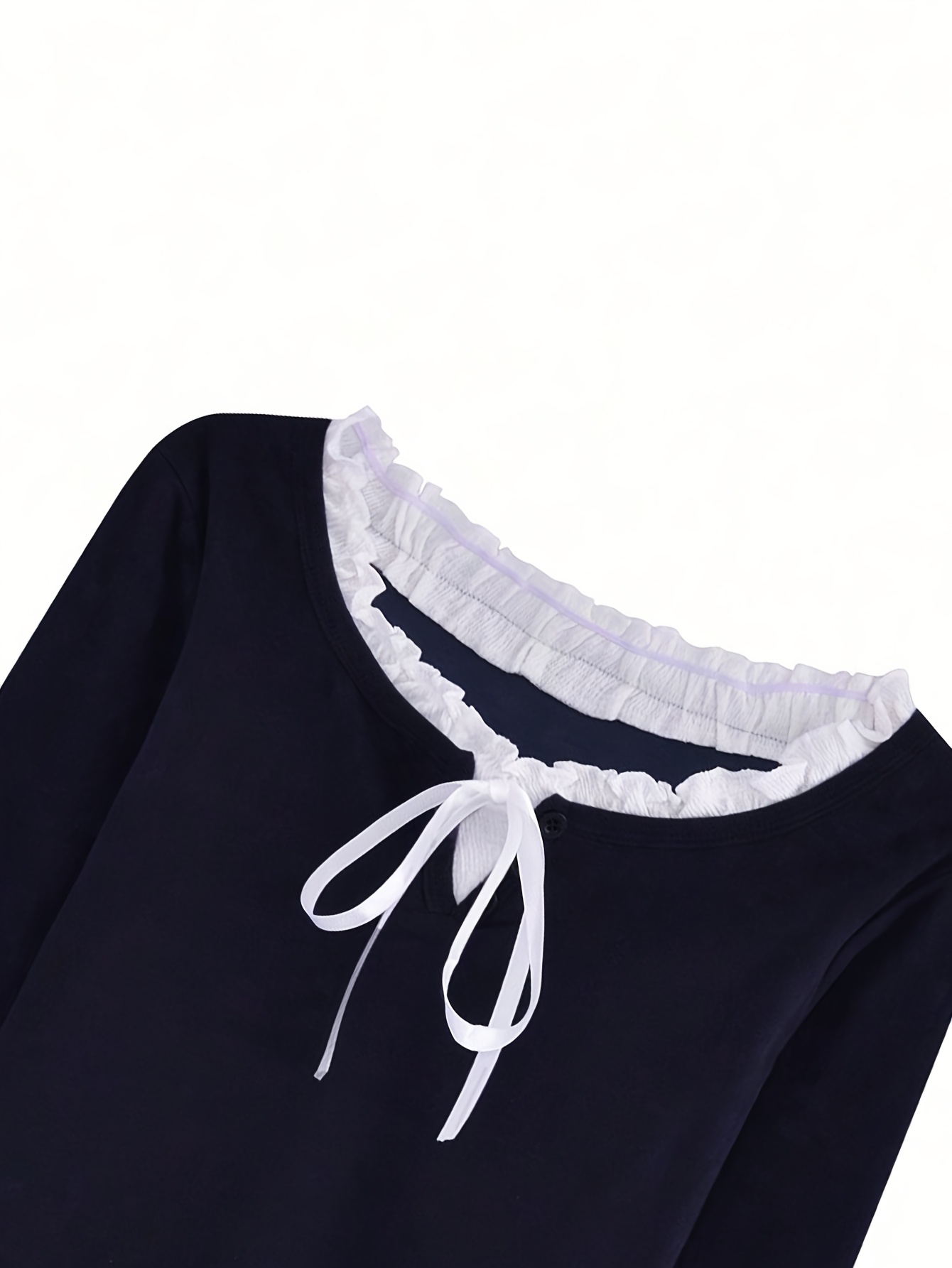 봄과 여름 패치워크 리플 프론트 타이 롱 슬리브 캐주얼 티셔츠 | temu Temu Republic of Korea