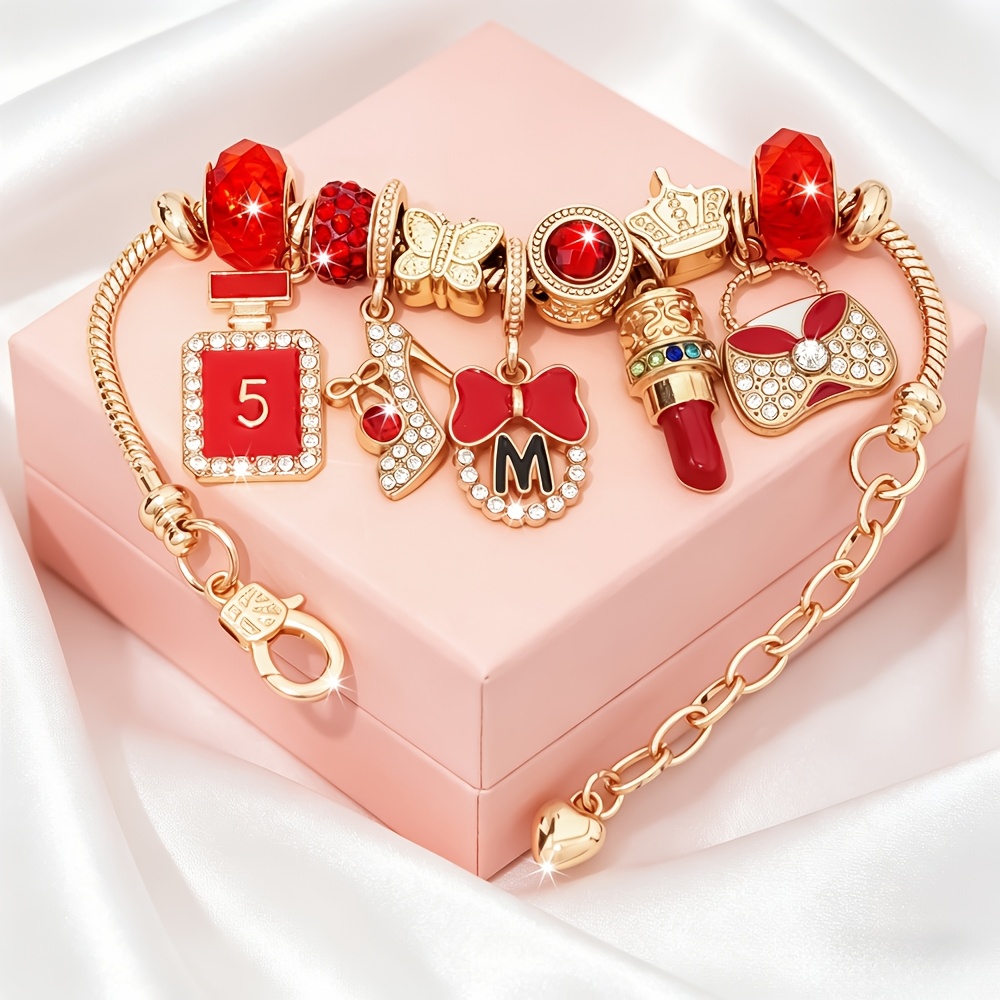 TEMU Nouveau bracelet élégant, et réglable en acier inoxydable pour femme, avec des accessoires de mode de nœud, , sac à main, talons hauts, parfum,