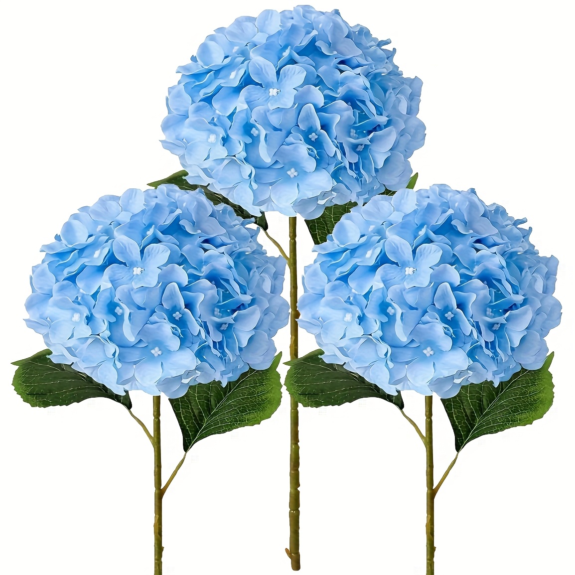 3pcs Blue Hydrangea Set, Artificial Flowers With Leaf Stems, Realistic Fake Hydrangea Bouquet, Suitable For Home, Wedding, Party, And Table Decorations