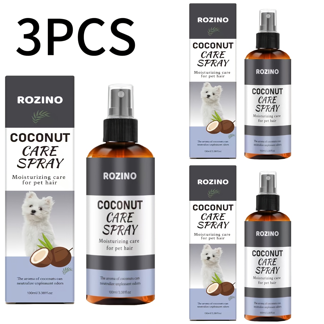 Image of 3pcs X 100ml Pet Hair Softening And Volumizing Spray, Anti- And Static, , And Pet Hair Mask - Deep Nourishing Detangling Cream, Helping Smooth Fur. Suitable For Dogs And Cats