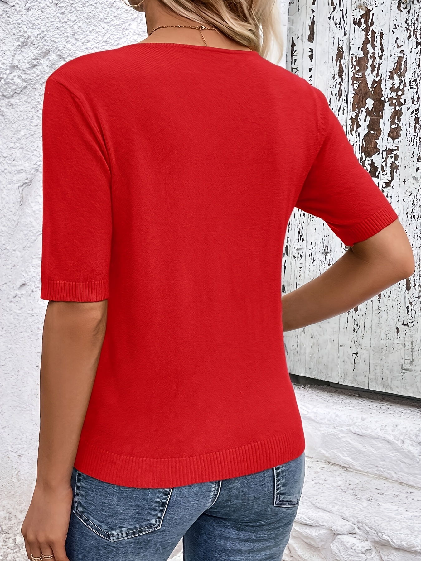 Women'S Elegant V-Neck Blouse - Short Sleeve Solid Color Top for Casual or Chic Outfits, Machine Washable Polyester, Perfect for Spring & Fall, Spring Fashion | Elegant Style | Workout Fabric