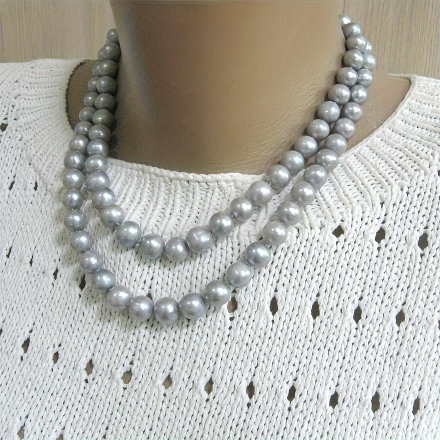 mysoya   handmade natural   necklace vintage elegant style 10 12mm silvery gray pearls unisex jewelry with gift box ideal for birthdays weddings anniversaries christmas   birthstone details 3