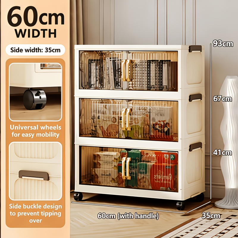 TEMU 60cm Extra Large Heavy-duty Plastic Folding - Collapsible Organizer With 4-wheel Mobility, 3/5 Layers Design, Space-saving Floor Cabinet With
