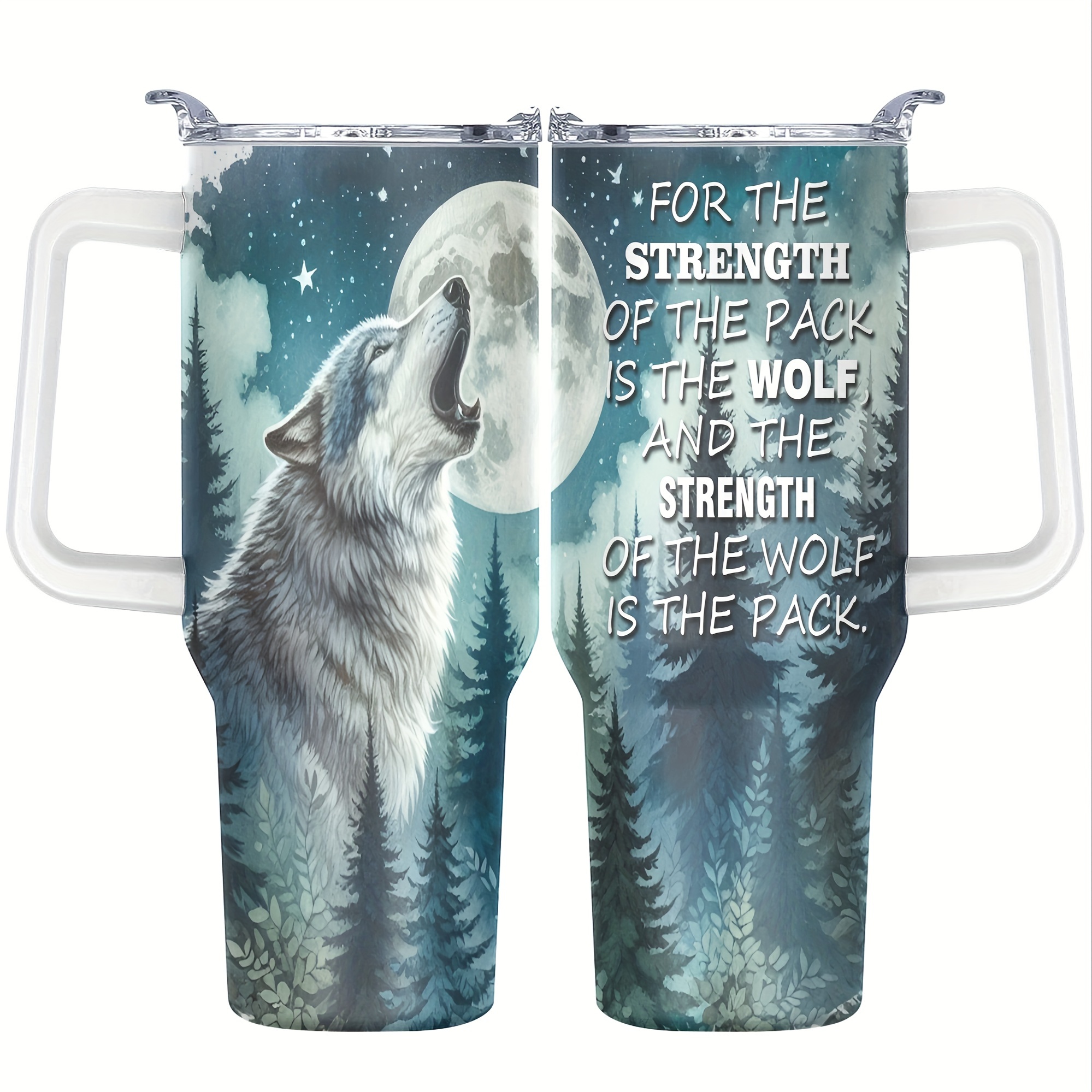 

Wolf-themed 40oz Stainless Steel - Leakproof, Insulated Travel Mug With Handle, Lid & Straw - , Reusable Drinkware For - Ideal Gift For