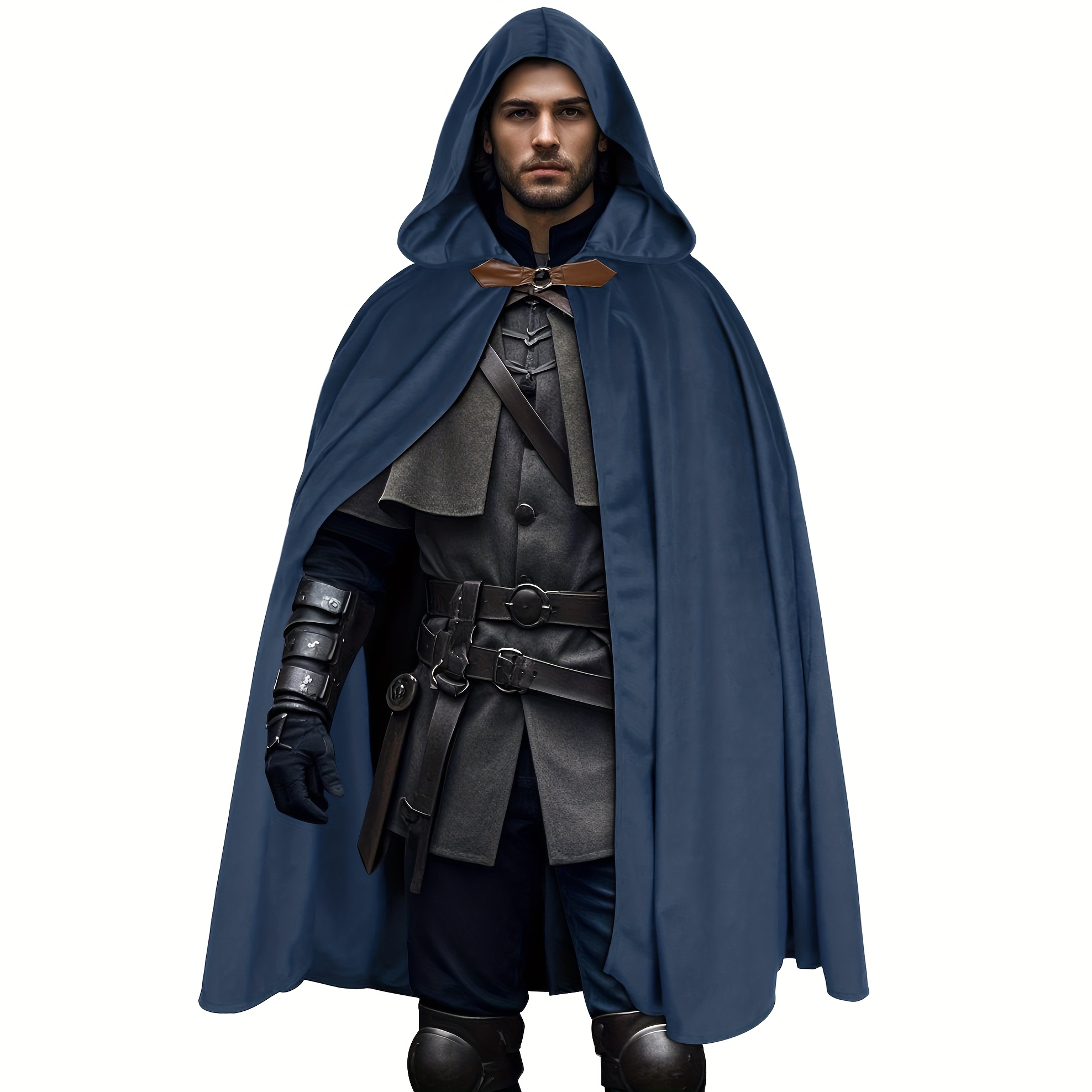 Men's Cloak Black Medieval Hooded Cloak Gothic Retro Hooded Robe