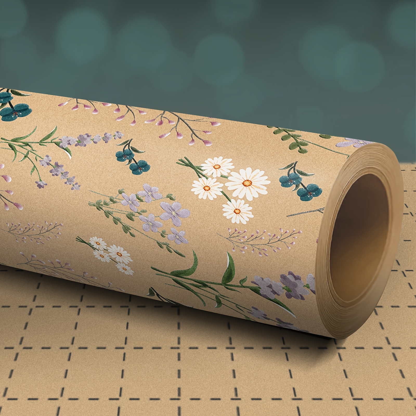TEMU 1 Rolle, /10m Wildblumen-Geschenkpapier, Muttertags-Geschenkpapier, 43cm breites Kraftpapier-Material, Blumenmuster, geeignet für