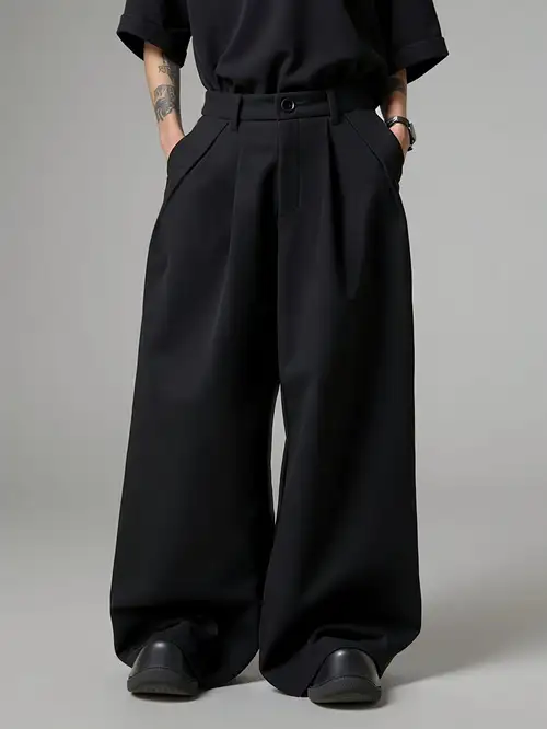 *'s Casual Wide-Leg Trousers - Relaxed Fit *-* Solid Color Pants with Button Closure, Breathable Fabric for Office & Streetwear * * *'s Casual Wide-Leg Trousers - Relaxed Fit *-* Solid Color Pants with Button Closure, Breathable Fabric for Office & Streetwear * *