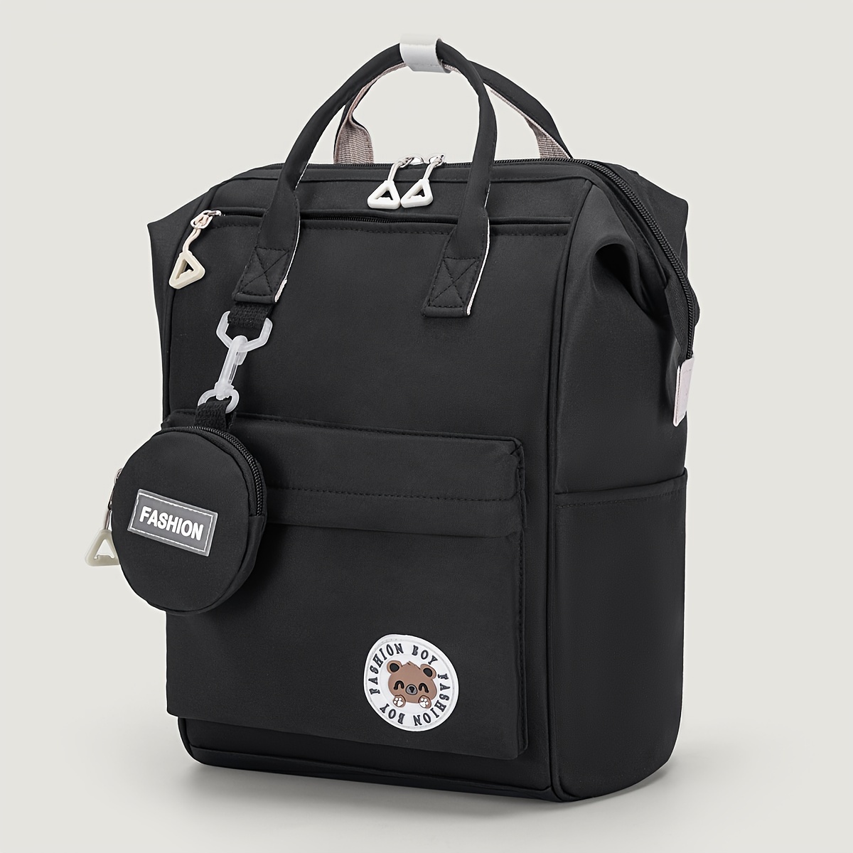 1pc Unisex Solid Color Nylon Zipper Closure Backpack, Lightweight And Spacious, Suitable For Daily Use