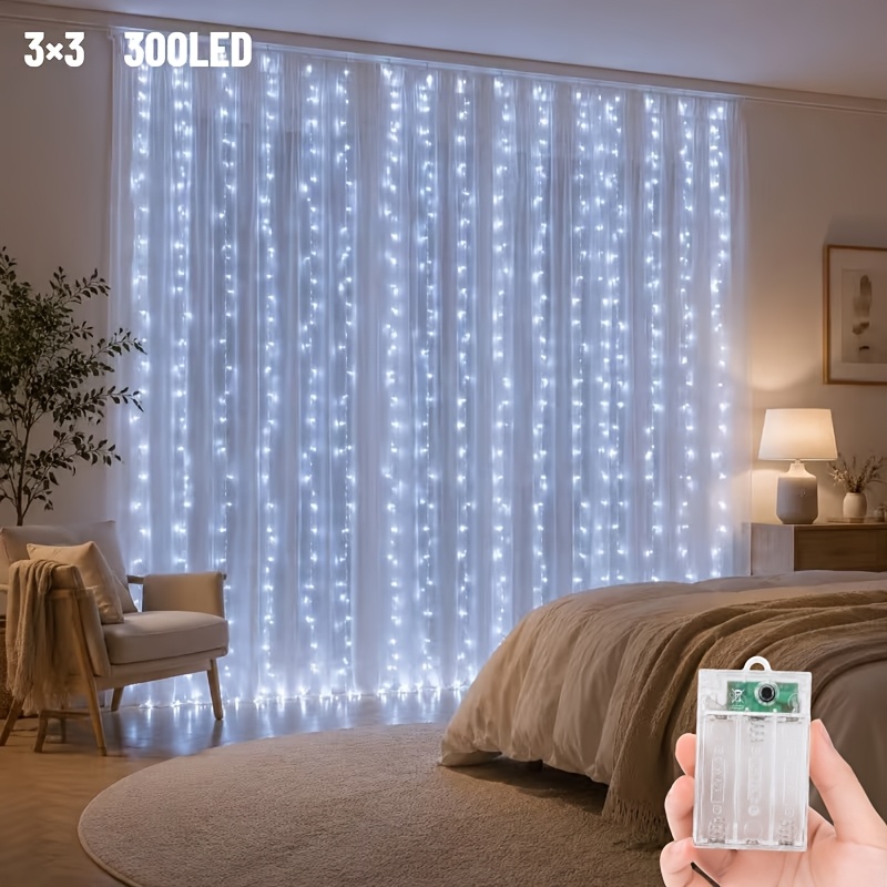 TEMU Guirlande Lumineuse Rideau LED 300/200, 8 Modes d'Éclairage , Guirlande Lumineuse pour Fenêtre, Lumière en Voilage Suspendu, Lumières de
