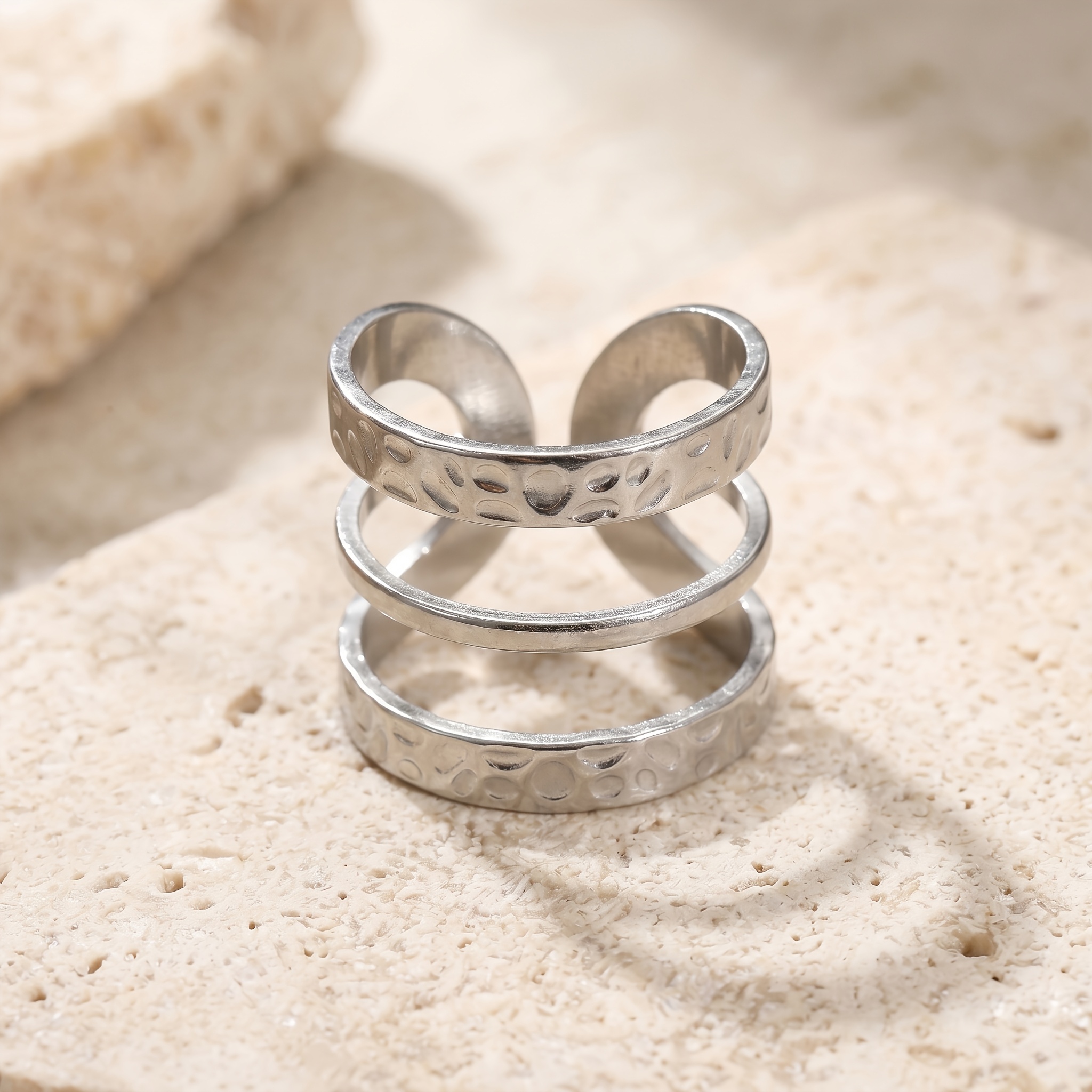 Hammered Dot Texture Open Ring for Women