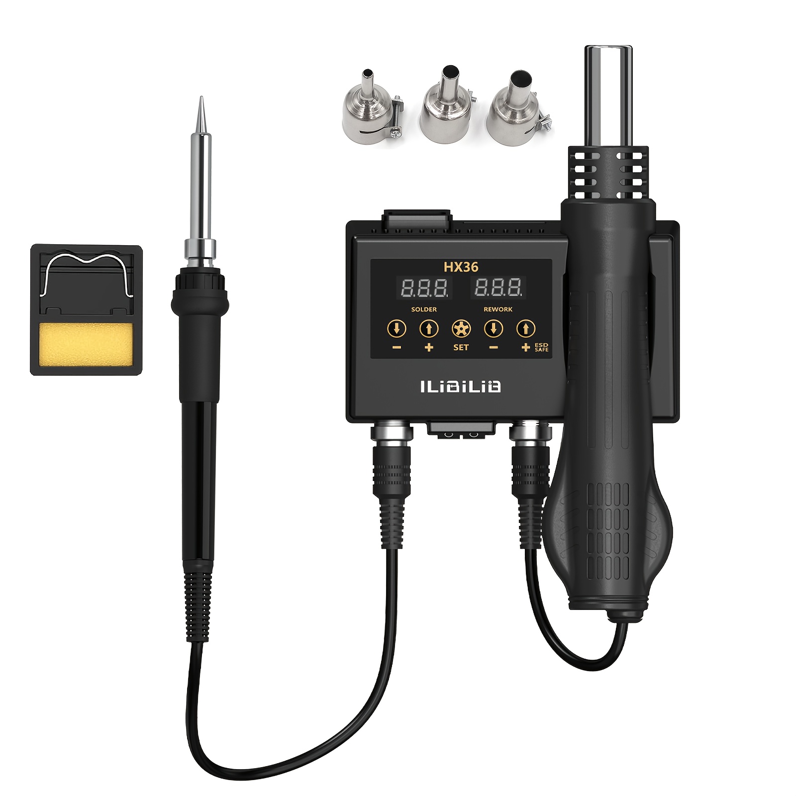 2-in-1 Digitale Lötstation Mit Heißluftpistole – 220 V EU-Stecker – Inkl. 3 Düsen (5/8/10 Mm) Für Elektronik-Reparatur