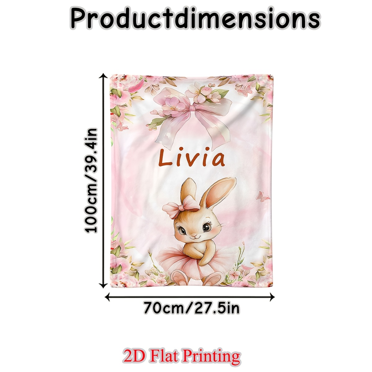 TEMU 1pc Floral Bunny Custom Name-printed Portable Blanket | Lightweight Blanket, Suitable For Sofa, Travel, Camping, Living Room, Office - Digital