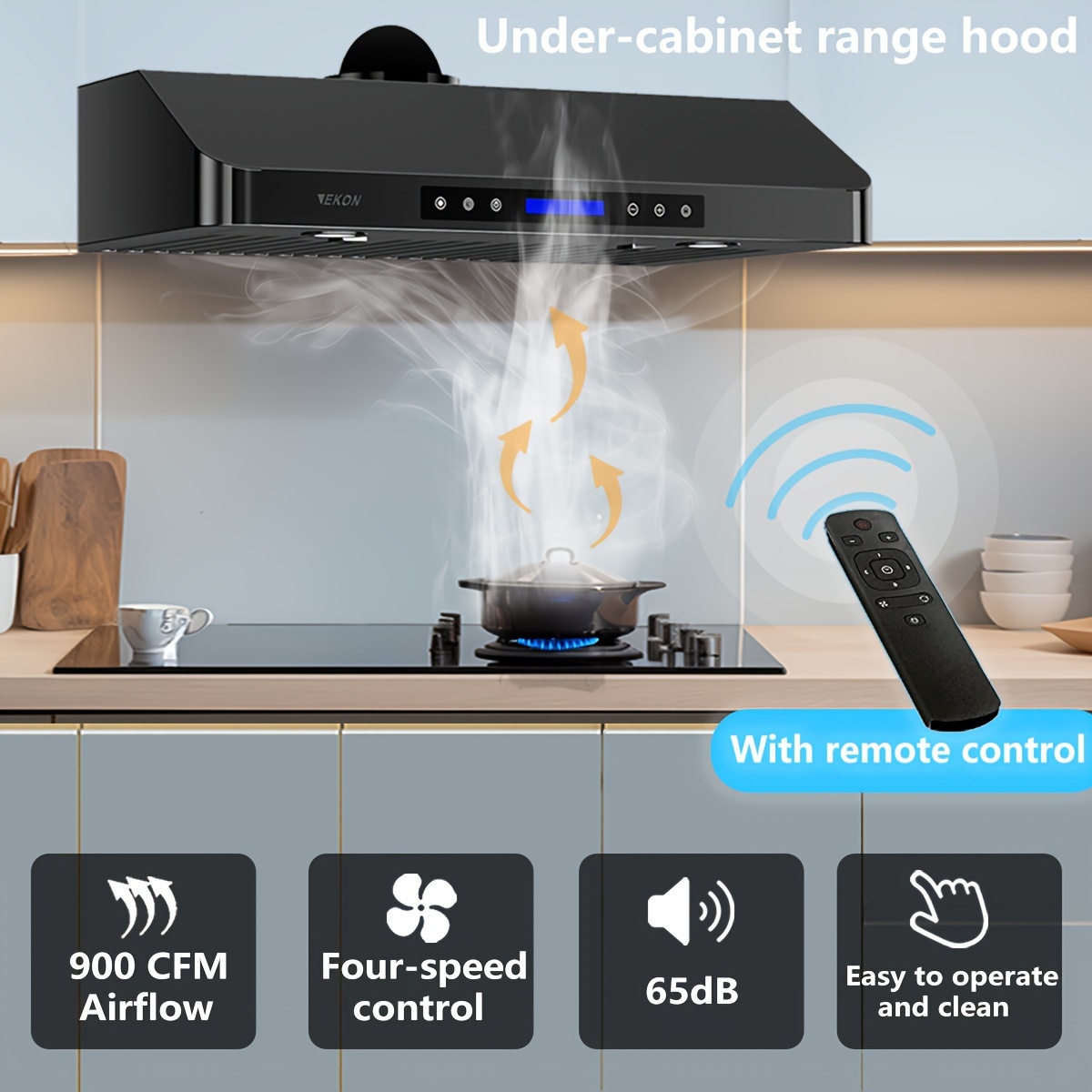 

Nac01-30b Black Inches Under Cabinet Range Hood, 900 Cfm Stainless Steel Kitchen Chimney Vent, 4 Screen Control, Infrared Remote Control, 2pcs 3w Led Lights Dishwasher-safe Filters Fan Timer