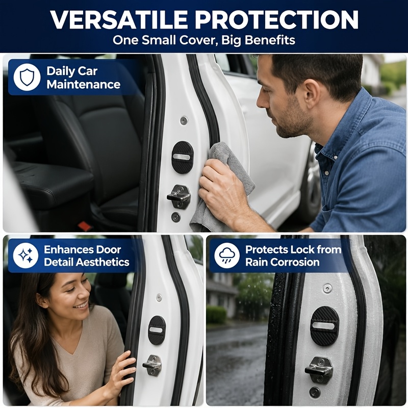TEMU 4pcs (4pcs) Heavy-duty Self-adhesive Car Door Lock Protectors Suitable For Most Vehicles, Noise Door Lock Covers With Vibration For Door Lock