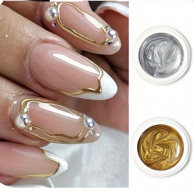 TEMU Metallic Gel Nail Polish Set-metallic Gel Nail Art Silver Bronze Gold Set 3d Effect Gel Nail Polish Thin Brush Metal Painted Drawing Stripper Gel Polish Curing Requires For