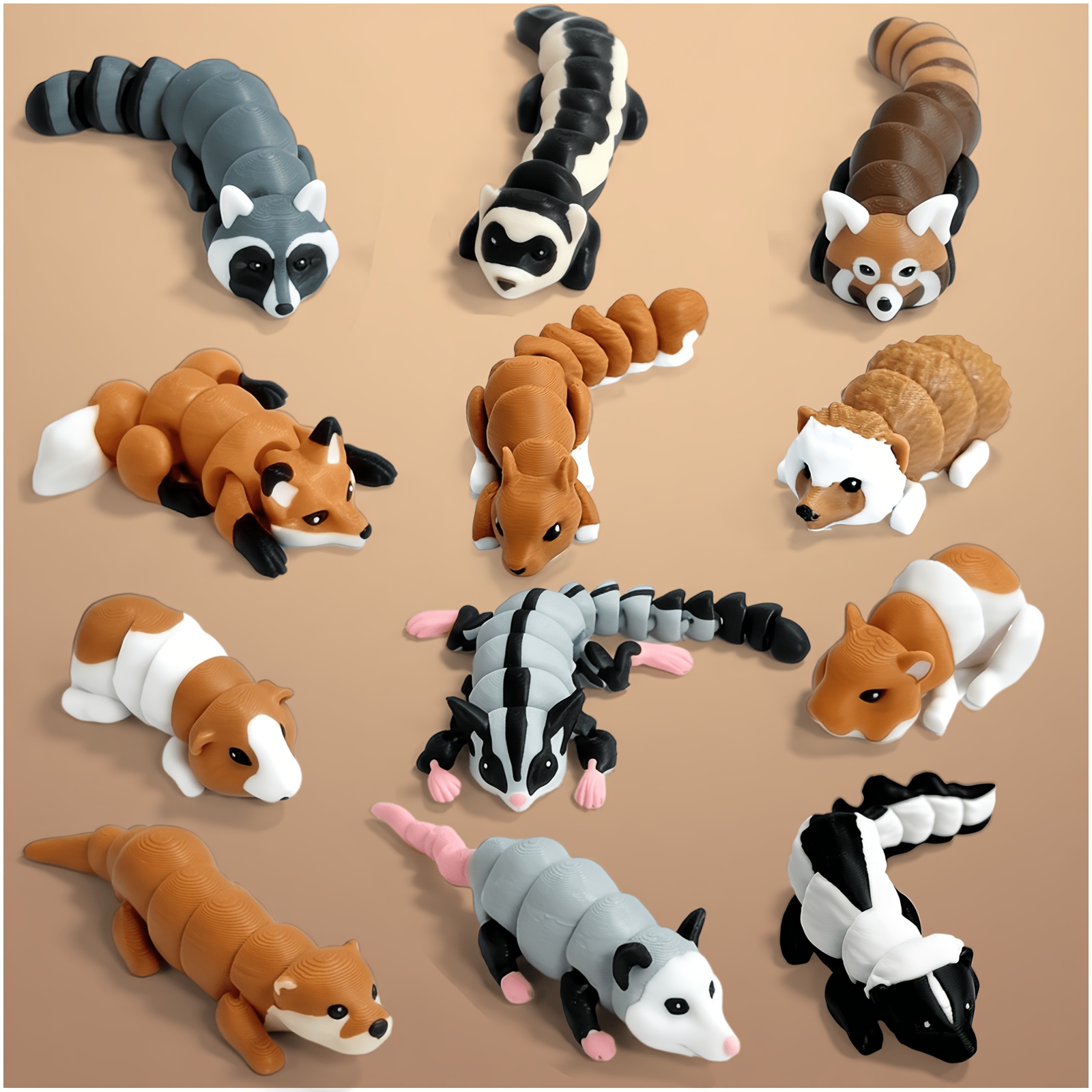 TEMU 12pcs 12pcs Realistic 3d Printed Movable Joint Rodent Figures Suitable For Hamster, Squirrel, Guinea Pig, Raccoon, Possum, Red Panda, Sugar