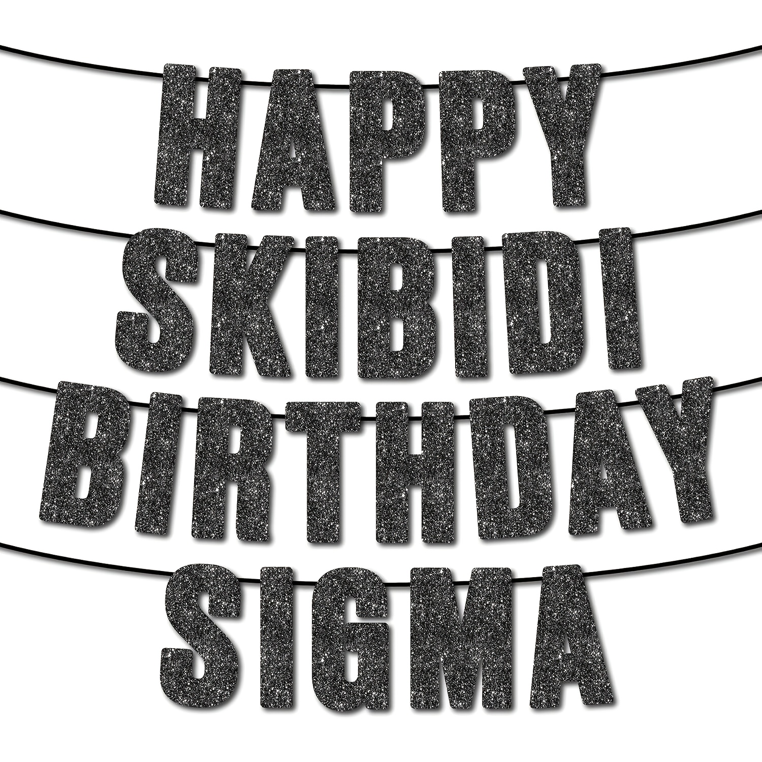 Image of Pre- Happy Skibidi Birthday Black Glitter Banner, Funny Slang Birthday Party Supplies,ideas, Gifts And Decoration