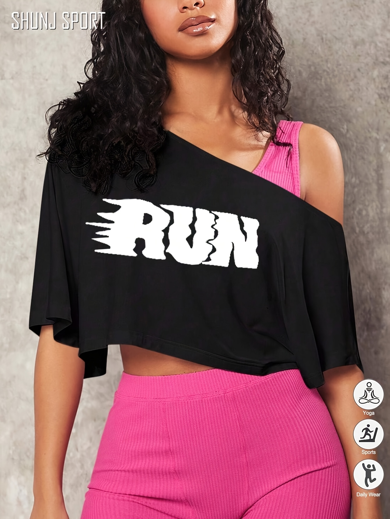 womens sporty shoulder batwing sleeve workout top loose fit Temu