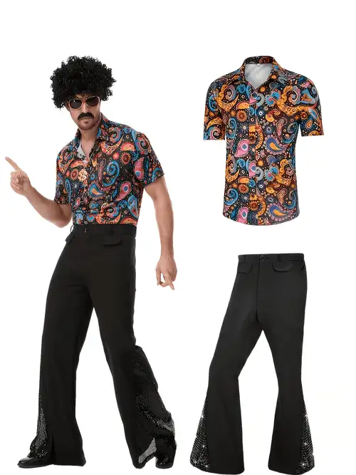 disco party dress for men Men's Disco Ball Costume Shirt | Disco Costumes | Adult | Mens | M | Black/Gray
