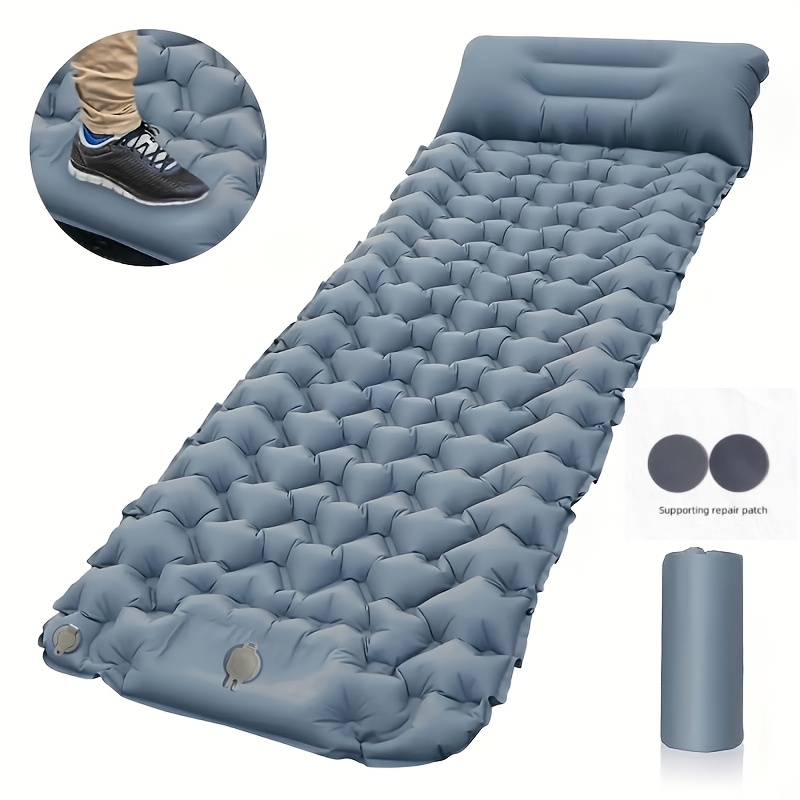 E-shop Aufblasbare Camping-Schlittschuhschlafmatte mit Kissen, klappbares Reisebett, ultraleichtes Luftkissen für Outdoor-Wandern Trekking