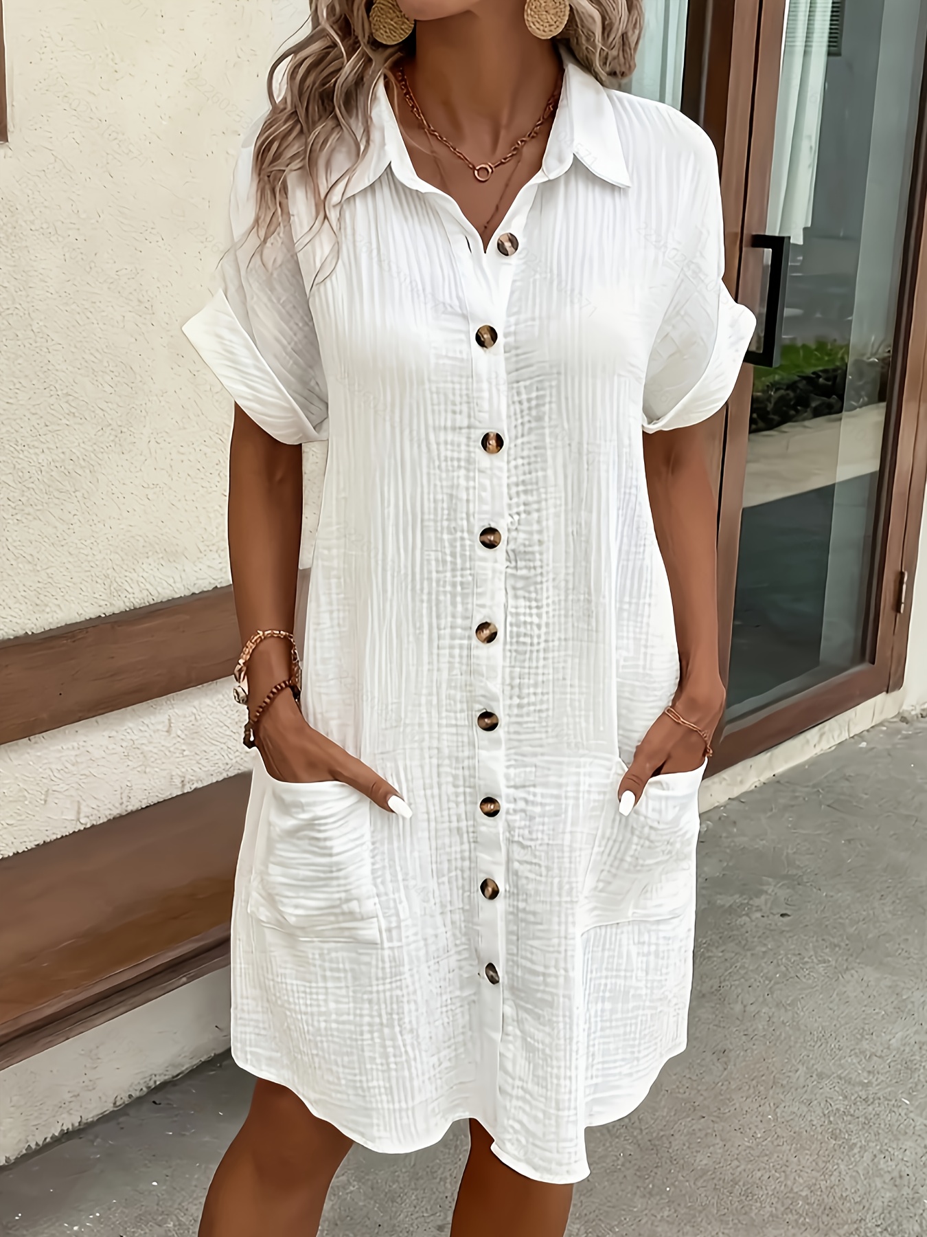 womens vintage rayon shirt dress breathable non see through long formal casual dress knee length   outfit in elegant solid color gray beige taupe   summer transition clothing long sleeve dress seasonal fashion notched collar style     design fall wardrobe   adult clothing white 0
