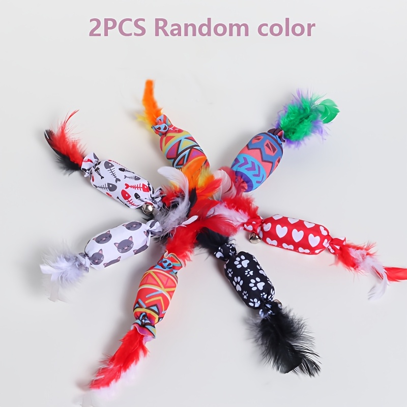 TEMU 2pcs/3pcs/4pcs Random -shaped Cat Toys | Lollipop-shaped Artificial Feather Polyester Fiber With Rolling Function And Built-in Crinkle Paper -