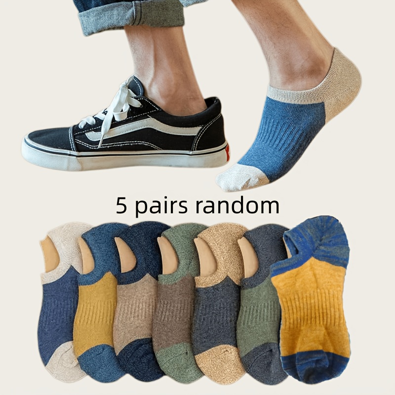 TEMU Random 5 Pairs Of Men's Invisible Boat Socks Mixed Colors, Thin Spring Summer Casual Socks Trendy Men's Retro Socks