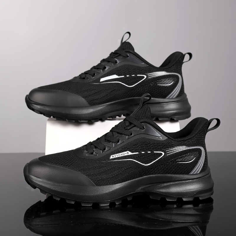 TEMU Air Wf Men's Black Sneakers: Stylish Running Shoes, Men's Non-slip Sports, Tennis, And Walking Shoes, Comfortable And Lightweight Fitness