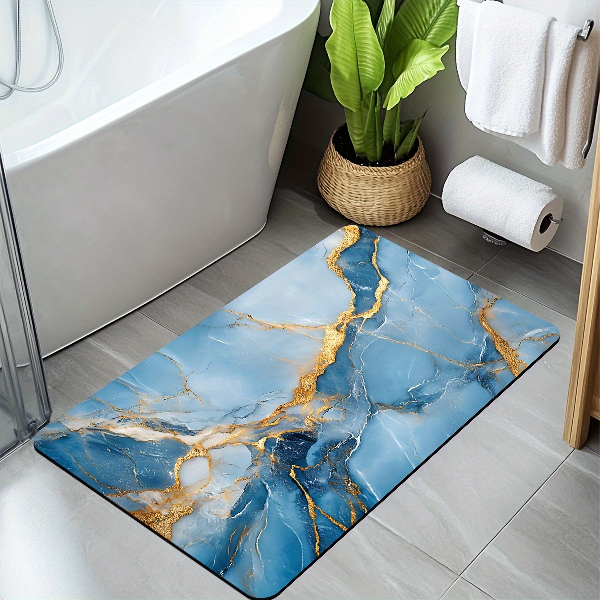 

Pattern Quick-dry Bath Mat - Soft Mud, Non-slip Rubber Backing, Ultra Absorbent For Shower & Bathtub Area