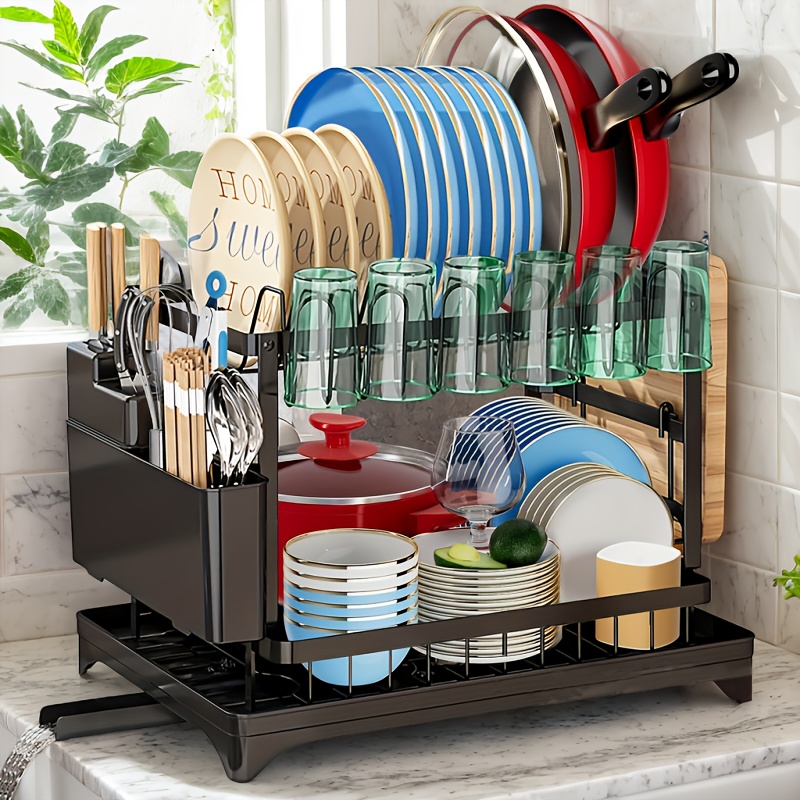 2 tier dish drying rack large capacity double layer bowl rack cup rack cutting   saving design easy to   for home and   organization