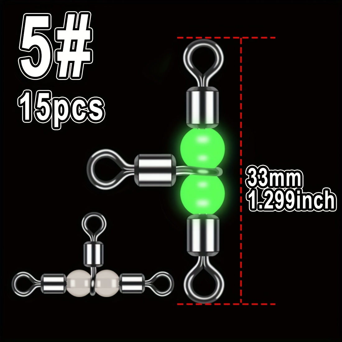 TEMU 15 pièces Émerillon à Croix avec Perles Lumineuses, Émerillon Roulant T , Émerillon à 3 Voies pour Prévenir les Torsions et les Nœuds
