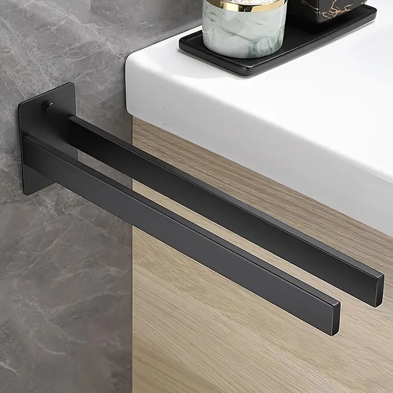 modern black stainless steel double towel rack 4 hook wall mounted towel holder for bathroom and kitchen matte 40cm length no drilling required modern towel holder durable construction towel rack for bathroom Product details 4
