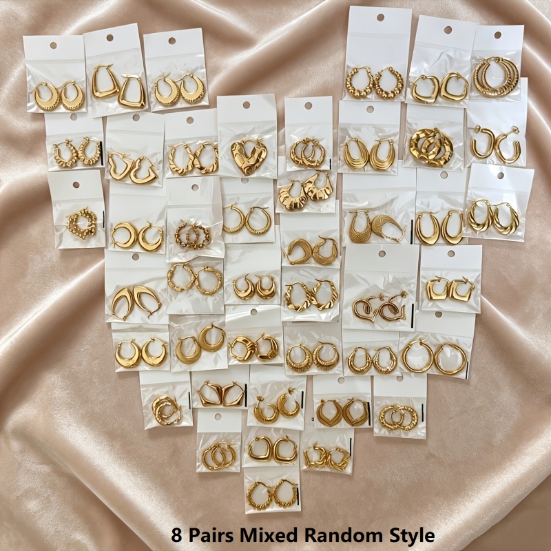 TEMU 8 Pairs Wholesale Women's Luxury Stainless Steel Earrings, Retro Geometric Heart Drop Earrings, Fashion Jewelry, Daily Wear And Party Gift,