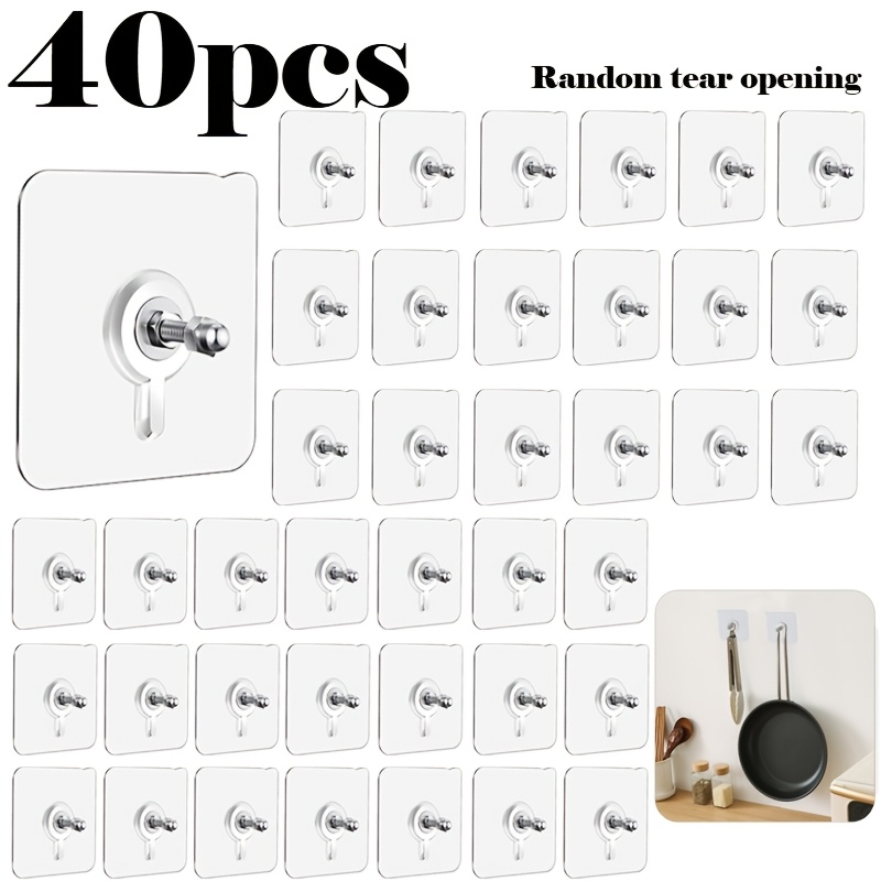 TEMU 40pcs Strong Adhesive Screw Hooks, Random Styles No-drill Hooks, Multifunctional Hooks, Sturdy Wall-mounted Screw Hooks, Waterproof Adhesive