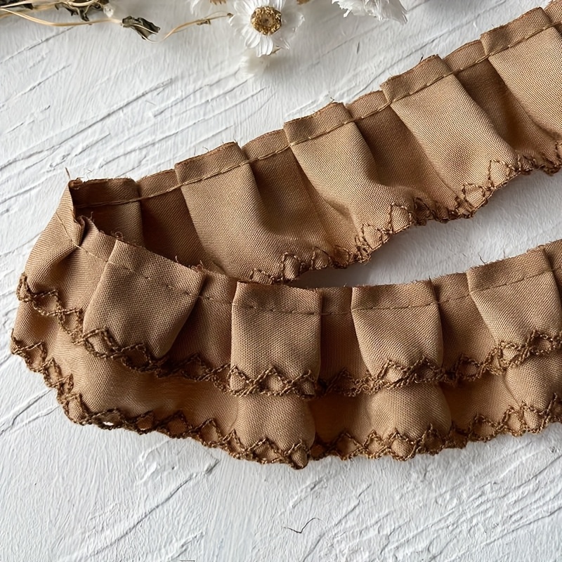 E-shop 1-Yard/2-Yard 4 cm breite doppellagige Fischgrät-Karo-geplissste Poly-Spitzenborte für , Kragen, Kleidung, Säume, DIY