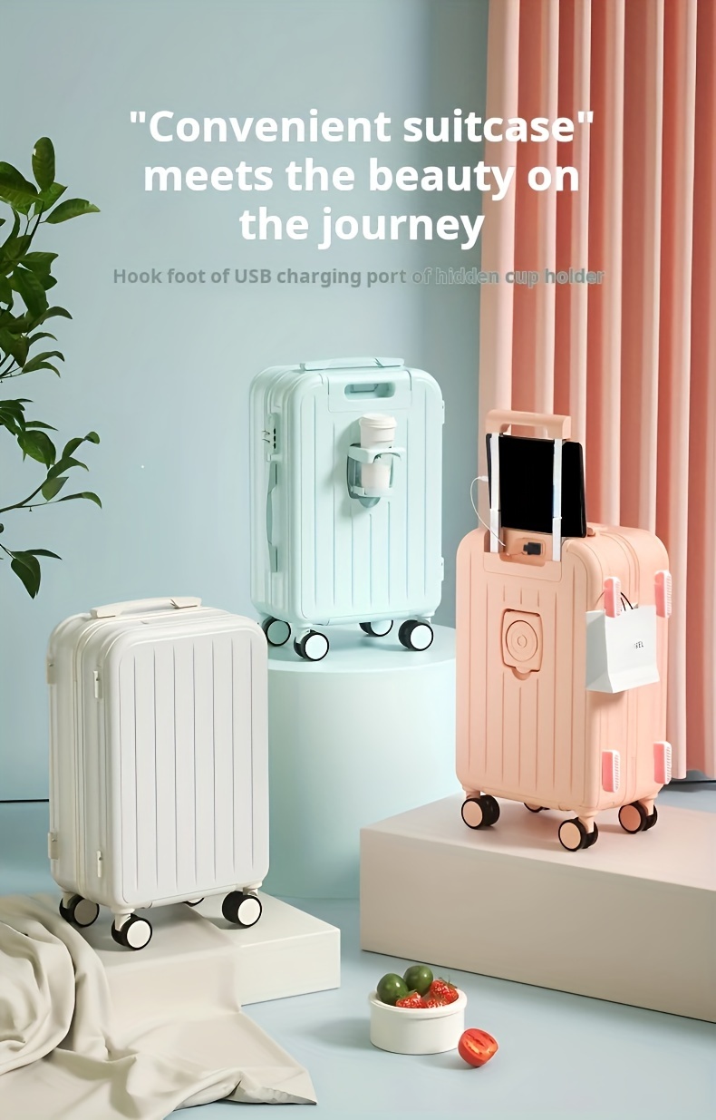 Conjunto de Equipaje Ligero de 2 Piezas para Mujeres - Maletas de Carrocería Rígida con Ruedas Giratorias y Bolsa de Cosméticos, Alimentadas por USB, Cierre con Cremallera - Disponible en Azul Pastel, Gris Claro, Rosa, Blanco - Ideal para Estudiantes y Viajes, Equipaje para Viajar