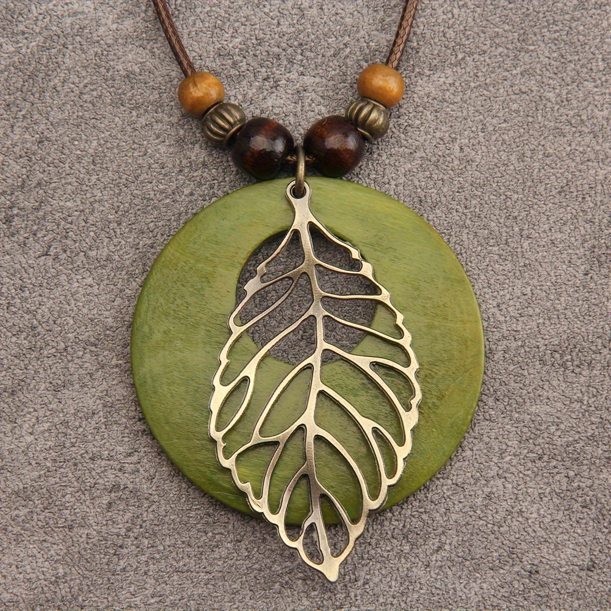 Image of 1 Bohemian Literary Leaf Pendant Long Necklace, Antique Bronze Hollow Leaf Beaded Necklace, Vintage Fashion Accessory, Unisex Couple Necklace, Valentine's Day Gift For Girlfriend, Boyfriend, Mother