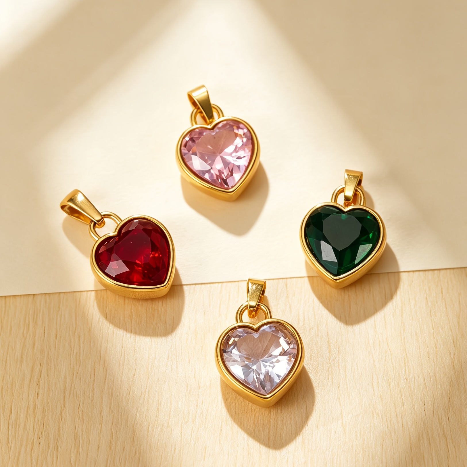 4pcs Heart-shaped Zirconia Pendant Set — 18K Gold Plated