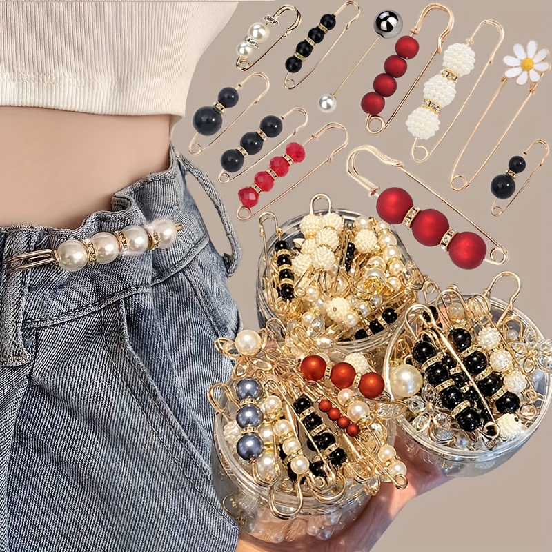 

10pcs/30pcs/50pcs Artificial Pearl Safety Pin Set Brooch Clothes Decoration Gift Multifunctional Women's Pants Waist Pin Brooch Multi-piece Set Large And Small Styles Mixed